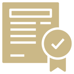 An icon of a certificate with a checkmark seal.