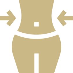 Icon of a slim waist with arrows indicating slimming effect.