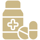 Medicine bottle with pills icon
